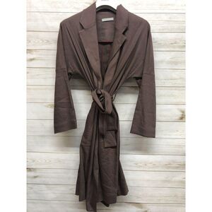 Size 4 Lucio Vanotti Long Brown Linen Overcoat